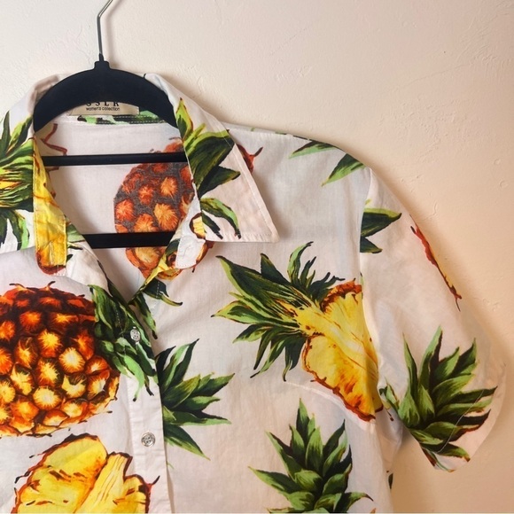 SSLR women's Hawaiian shirt Pineapple button down shirt large - Picture 6 of 12